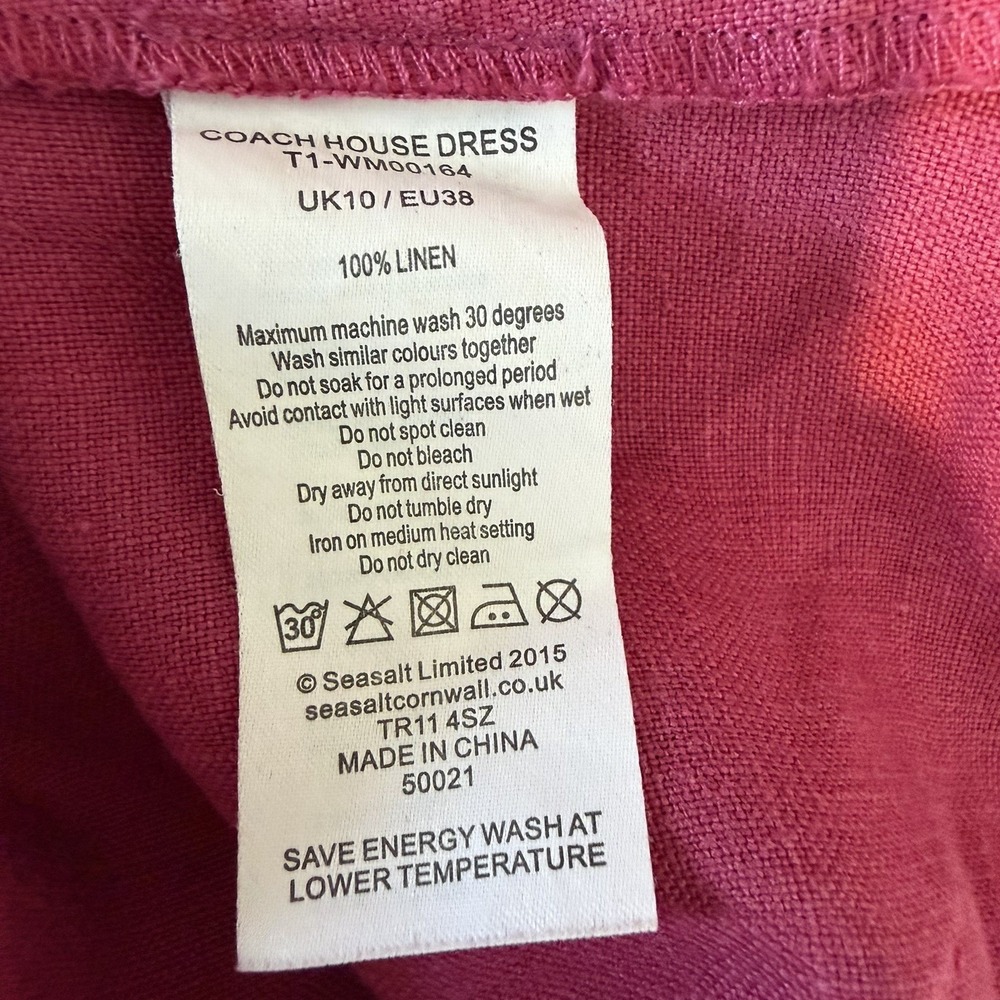 Seasalt Cornwall Coach House 100% Linen‎ Raspberry Short Sleeve Dress US 6 UK10 - Picture 9 of 10